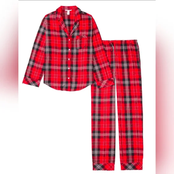 Victoria's Secret Red Plaid Pajama Set Size XS with Slippers Size M